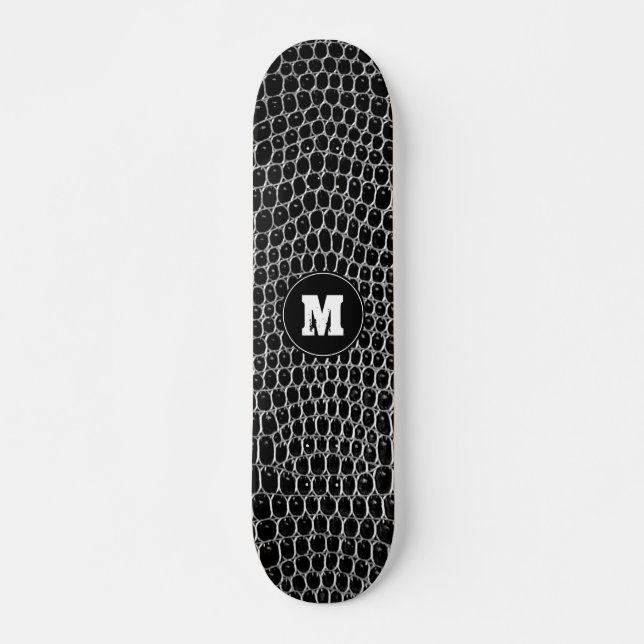 Skateboard Personalizado Monograma Black Faux Crocodile Skate (Anverso )