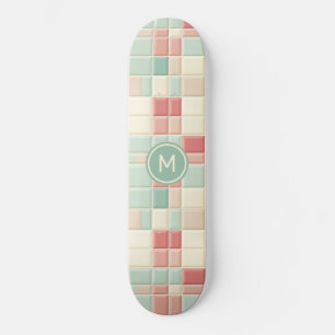 Skateboard Personalizado Monograma Pasteles Patrón Faux Tejid