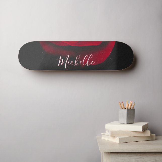 Skateboard Personalizado monograma rojo rosa vintage fotograf (Arte de pared (horz))