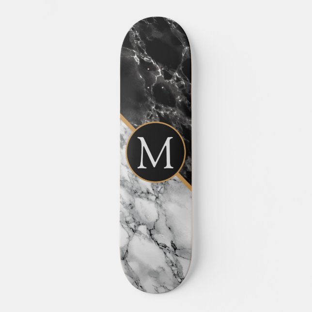 Skateboard Personalizado Su Letra Piedra De Mármol De Placa D (Anverso)