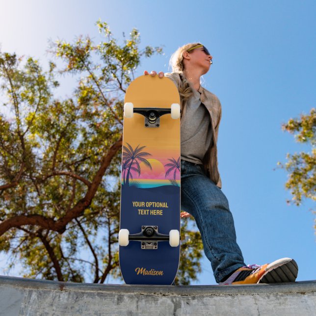 Skateboard Personalizado Texto Isla tropical Atardecer (Exterior 1)
