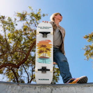 Skateboard Personalizado Texto Isla tropical Atardecer