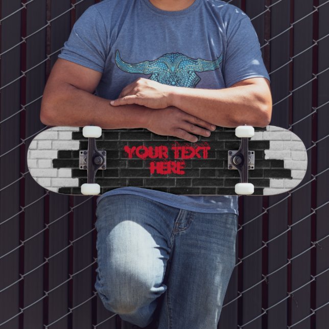 Skateboard Personalized Black & White Brick Wall (Exterior 3)