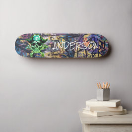 Skateboard Personalized Graffiti Green Pirate Skull  & Cross 