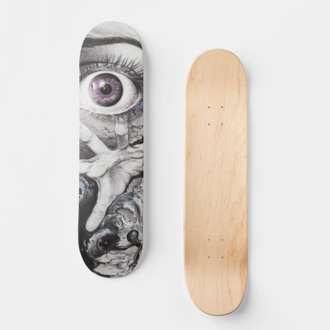 Skateboard Pescado ocular y mano Guay Surreal dibujo arte (Anverso)
