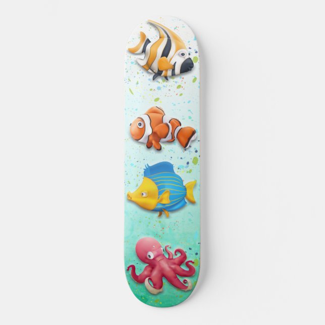 Skateboard Pescado tropical colorido (Anverso)
