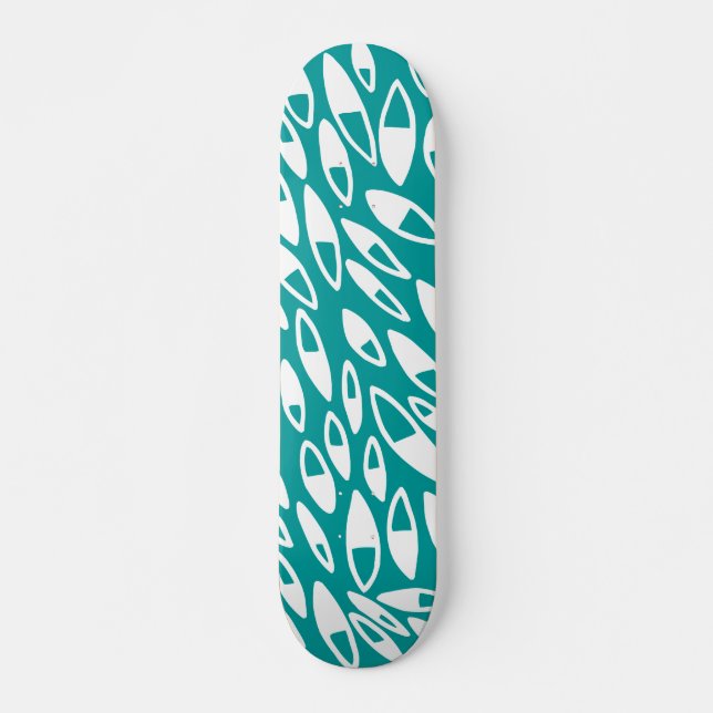 Skateboard Pétalos abstractos - Blanco en Aqua (Anverso )