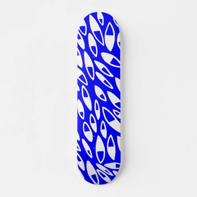 Skateboard Pétalos abstractos - Blanco sobre azul (Anverso )