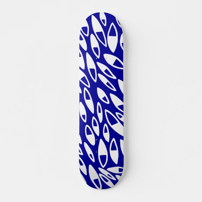 Skateboard Pétalos abstractos - Blanco sobre azul oscuro (Anverso )