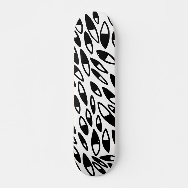 Skateboard Pétalos abstractos - Negro en madera (Anverso )