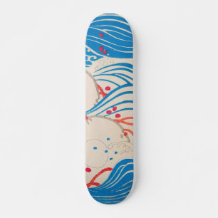 Skateboard Pétalos en un viejo patrón retro japonés ondulado