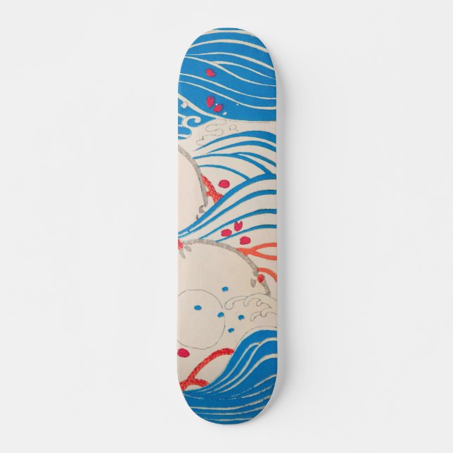 Skateboard Pétalos en un viejo patrón retro japonés ondulado (Anverso )