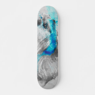 Skateboard Pez Betta de Acuarela Gris Azul Turquesa