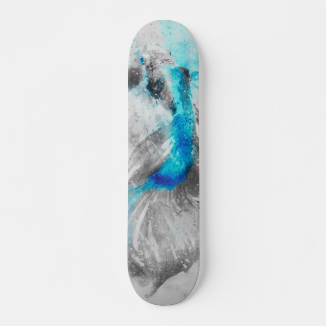 Skateboard Pez Betta de Acuarela Gris Azul Turquesa  (Anverso )
