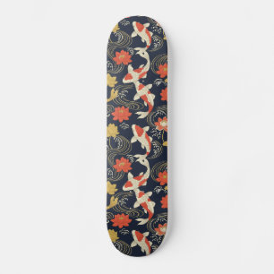 Skateboard Pez Koi Elegante y Patrón de Loto