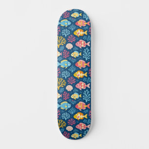 Skateboard Pez y coral azul náutico