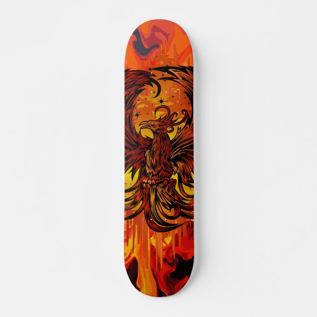 Skateboard Phoenix Rising Fire Art with Explosive Paint Flame (Anverso )