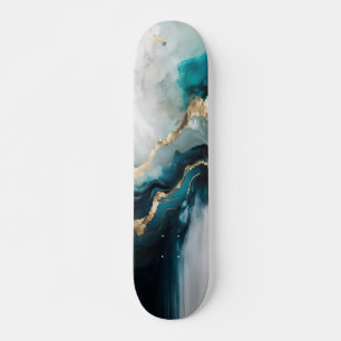 Skateboard Piedra de mármol elegante teal turquesa y oro