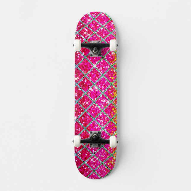 Skateboard Piel de serpiente rosa purpurina (Anverso)