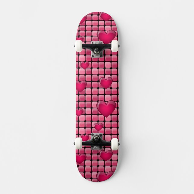 Skateboard Pila rosada con los corazones (Anverso)