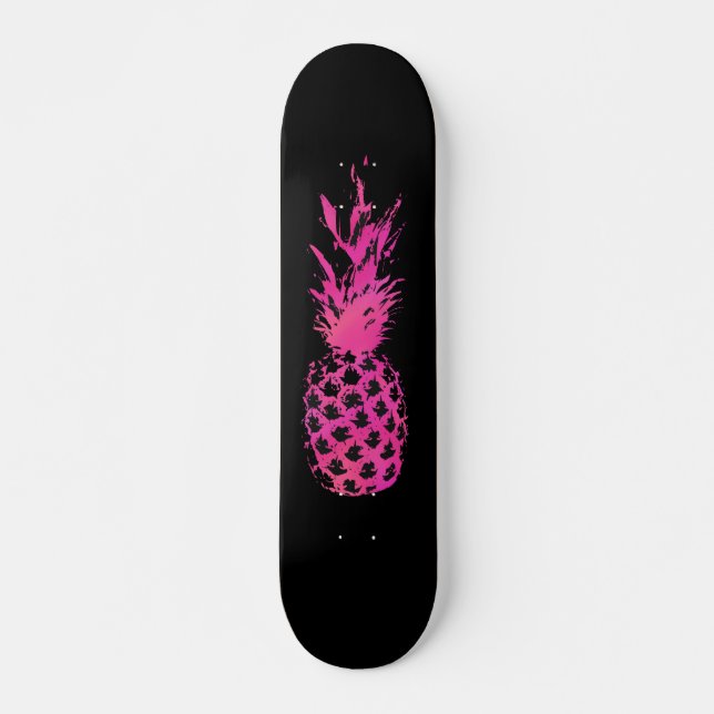 Skateboard Piña rosada y negra de neón artística de la (Anverso )