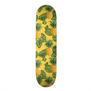 Skateboard Piñas y hojas tropicales en el oro