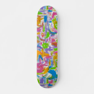 Skateboard Pinceladas abstractas de neón con graffitis de man