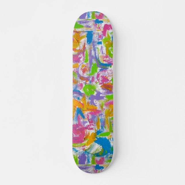 Skateboard Pinceladas abstractas de neón con graffitis de man (Anverso )