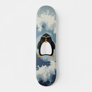 Skateboard Pingüino Genial Con Gafas De Sol Ola Azul Del Océa