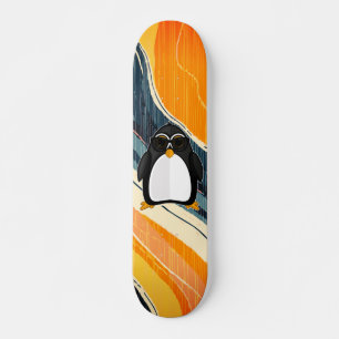 Skateboard Pingüino Genial Con Gafas De Sol Pintura Azul Y Na