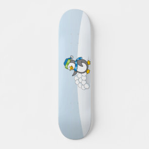 Skateboard Pingüino pequeño con bolas de nieve ondeando