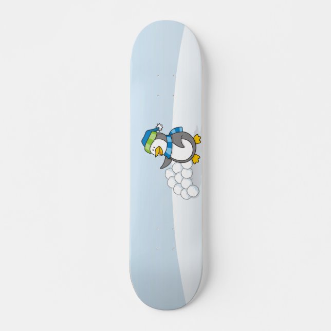 Skateboard Pingüino pequeño con bolas de nieve ondeando (Anverso )