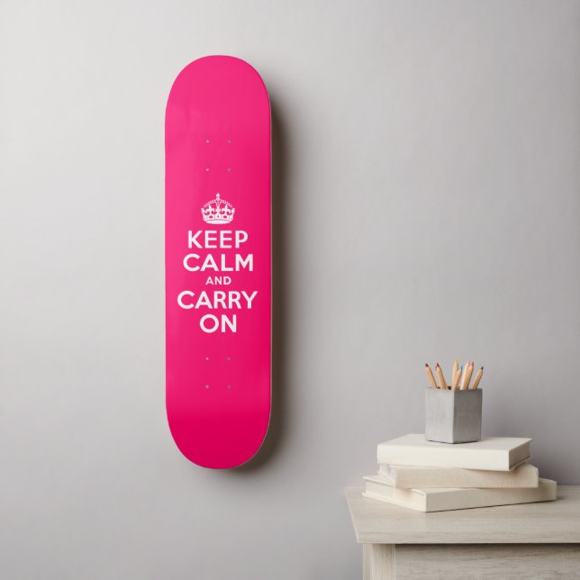 Skateboard Pink caliente mantener la calma y continuar (Arte de la pared)