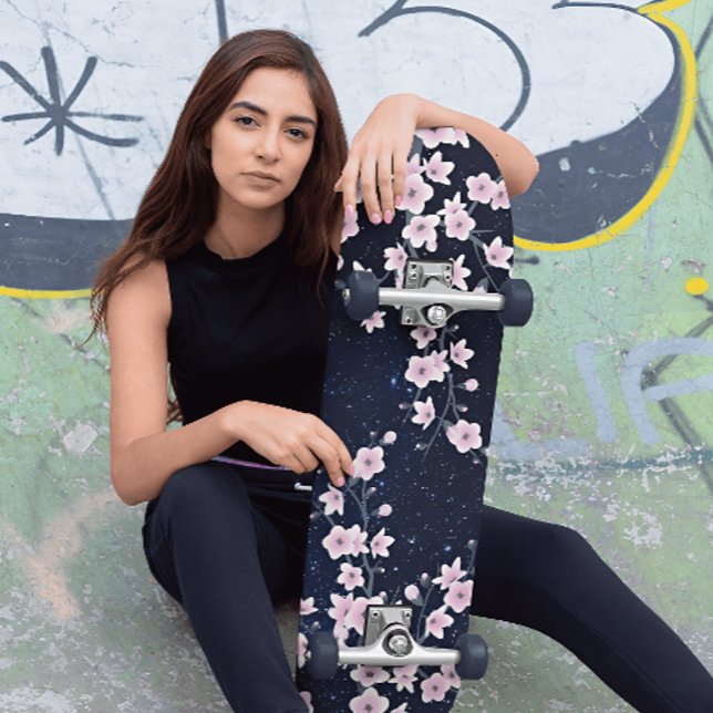 Skateboard Pink Cherry Blossom Starry Night Sky (Subido por el creador)