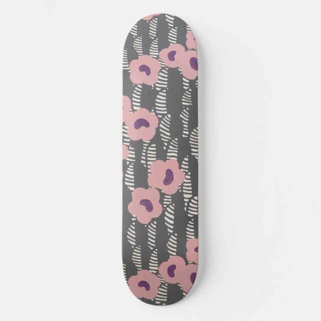 Skateboard Pink Flowers Abstract Blooms Mid-century Art Deco (Anverso)