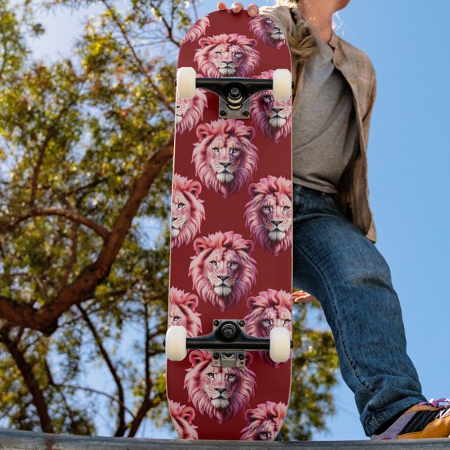 Skateboard Pink Lion Head Animal Pattern Design Red  (Subido por el creador)