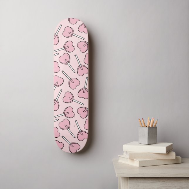 Skateboard Pink Lollipops, Heart Lollipops, Lollipop Pattern (Arte de la pared)