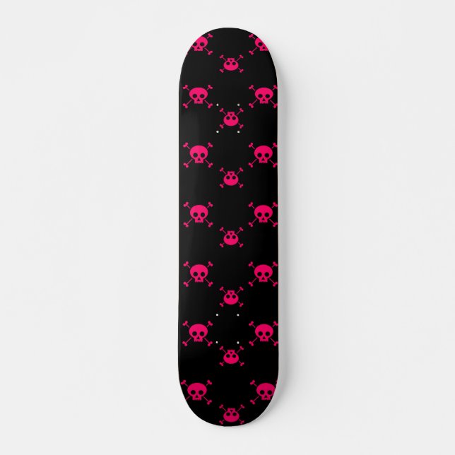 Skateboard Pink skull and crossbones on black (Anverso )