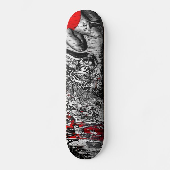 Skateboard Pintada roja, blanco y negro del arte de la calle (Anverso)