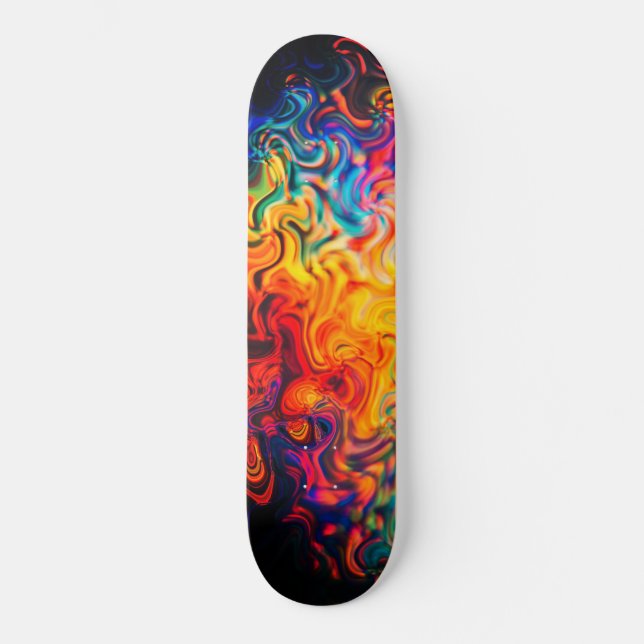 Skateboard Pintado abstracto de colores con llamas multicolor (Anverso)
