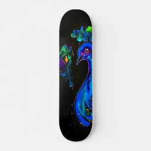 Skateboard Pintado Whimsical Peacock