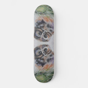 Skateboard Pintadora de color de agua de búho pequeño