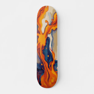 Skateboard Pintura abstracta de llama de fuego sobre azul y b