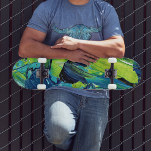 Skateboard Pintura acrílica abstracta en azul