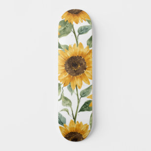 Skateboard Pintura Acuarela Floral Amarillo Girasoles