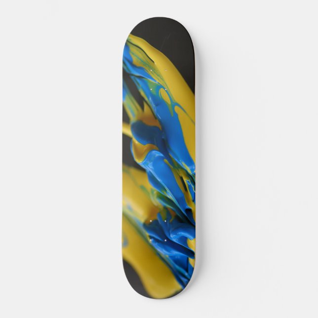 Skateboard pintura amarilla y azul en negro (Anverso)