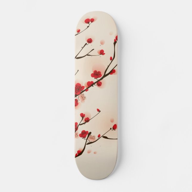 Skateboard Pintura asiática del estilo, flor del ciruelo en (Anverso)