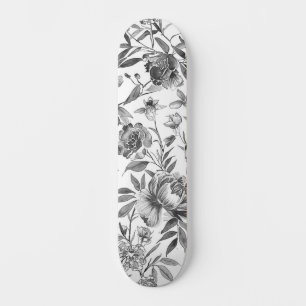 Skateboard Pintura botánica floral de acuarela Chinesca