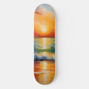 Skateboard Pintura de aceite de la puesta de sol de los naran