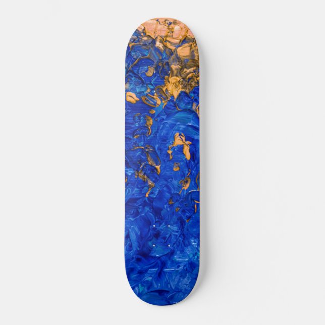 Skateboard Pintura de acrílico amarillo dorado con cobalto az (Anverso)